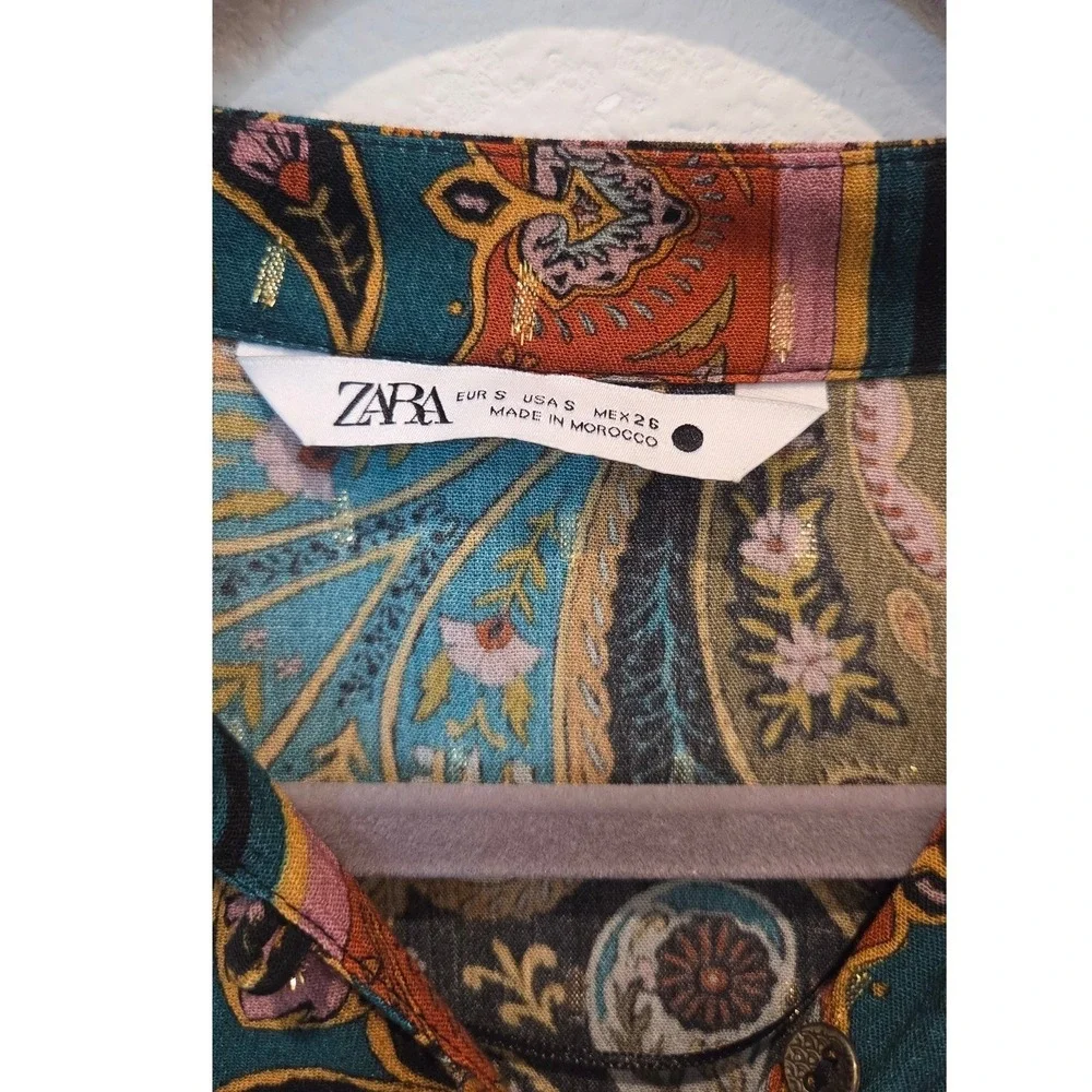 Zara Paisley Print Shirt Dress Size‎ Small Button Up Long Sleeve Tunic Boho